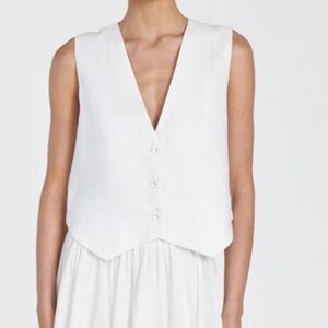 DISSH Banks White Pure Linen V-Neck Vest, Size 8 or large